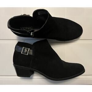 Vionic 322 Millie Women's Size 9.5 Ankle Booties Black Suede Buckle Accent Shoe